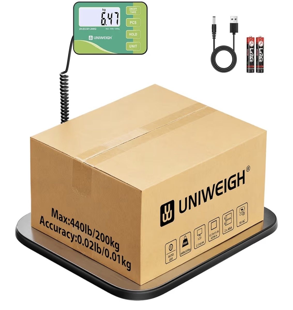UNIWEIGH Digital Shipping Scale 440 lb / 200 kg Platform Scale