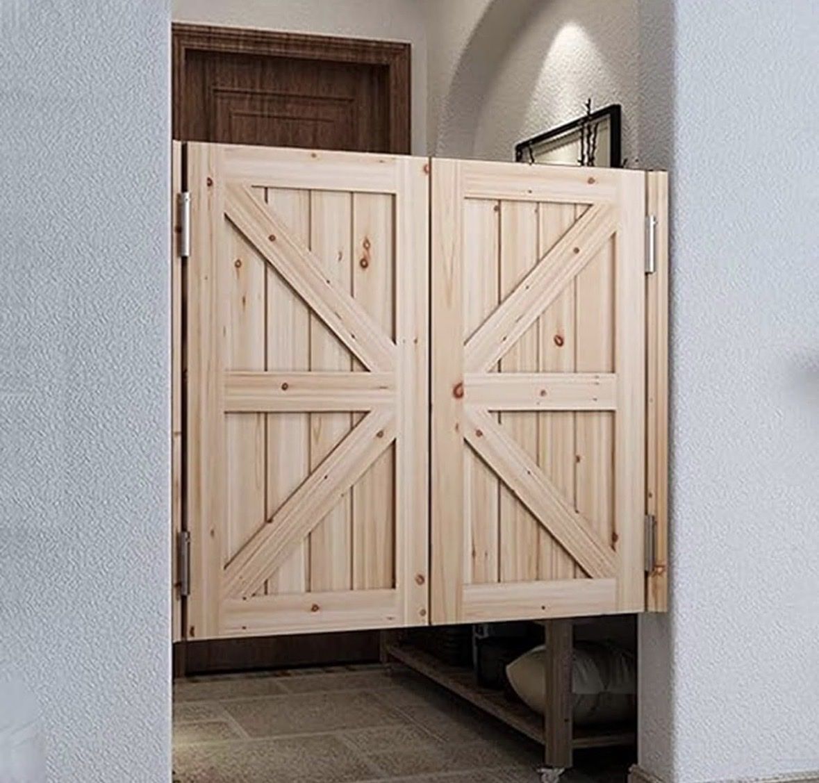 Natural Wood Cafe Doors with Hinges - 31.5" x 35.4" Swing Doors - New!
