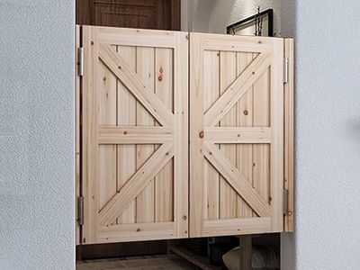 Natural Wood Cafe Doors with Hinges - 31.5" x 35.4" Swing Doors - New!
