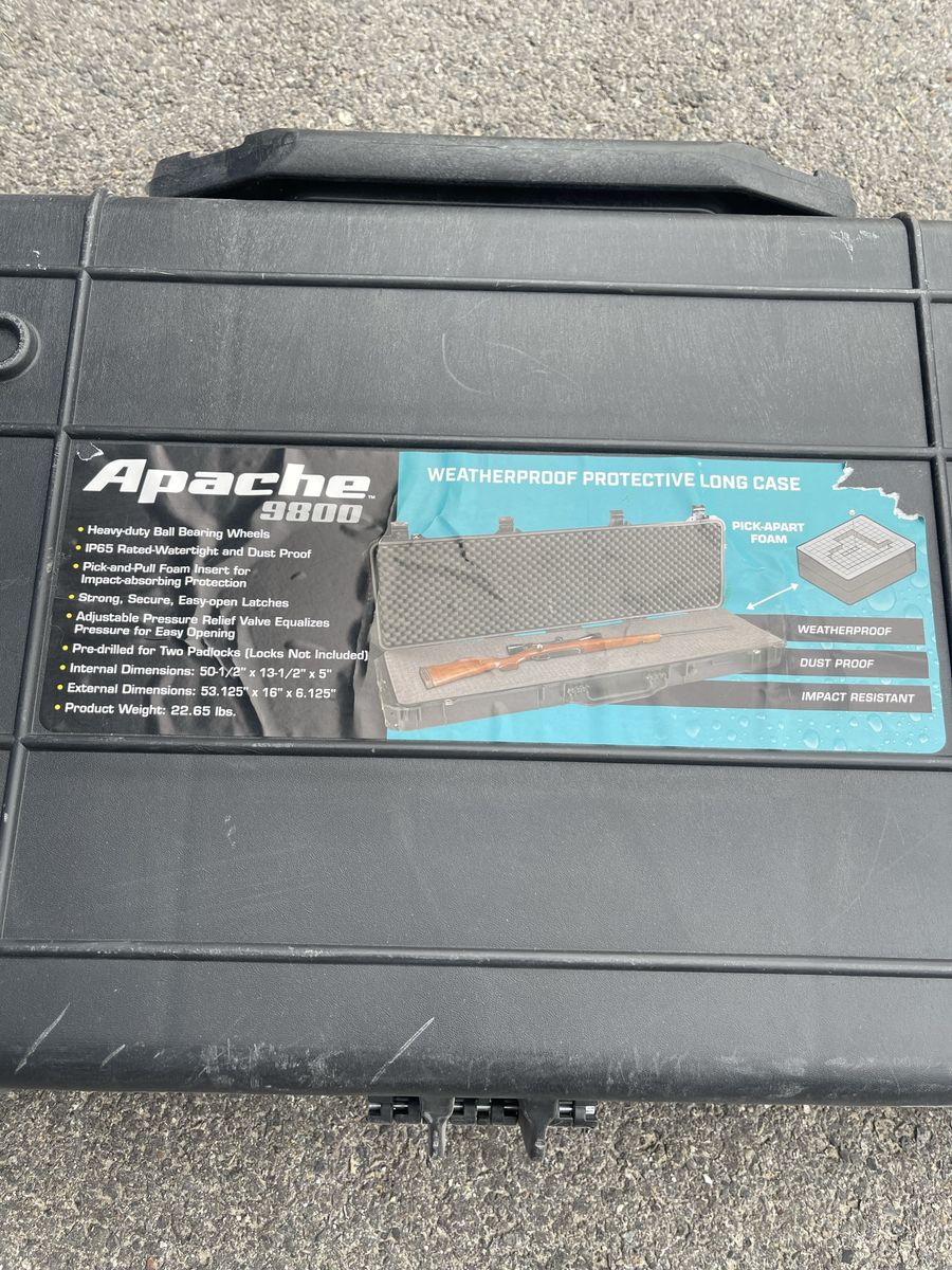 Apache 9800 Weatherproof Protective Long Case - 53" Hardshell w/ Foam & Wheels