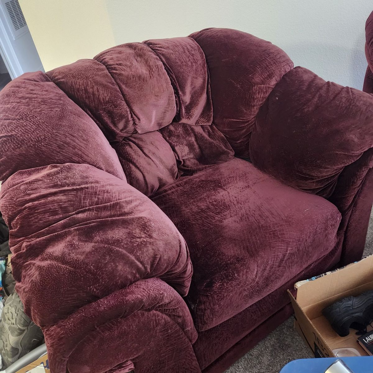 Plush Velvet Sofa and Armchair Set in Deep Plum