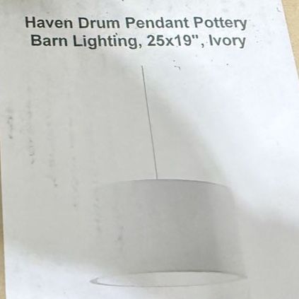 Pottery Barn Haven Drum Pendant Lighting, 25x19", Ivory - New