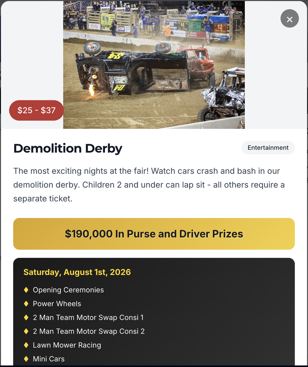 Utah County Fair / Spanish Fork Demolition derby tickets (2) 8/1/26