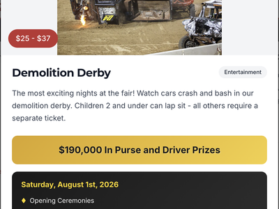 Utah County Fair / Spanish Fork Demolition derby tickets (2) 8/1/26