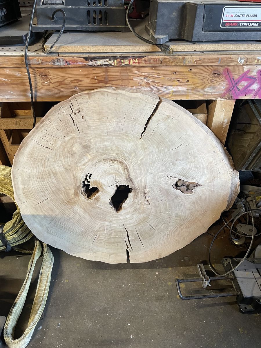 Large Wood Slab Live Edge, Natural Hardwood Slice, Unique Character Piece for Tabletop/Decor, 24-28" Diameter