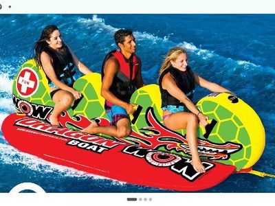 WOW Dragon Boat 3-Person Towable Tube - Red/Green/Yellow Inflatable Water Tube
