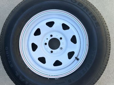 Goodride ST205/75R15 Trailer Tire on White Steel Wheel - New Condition