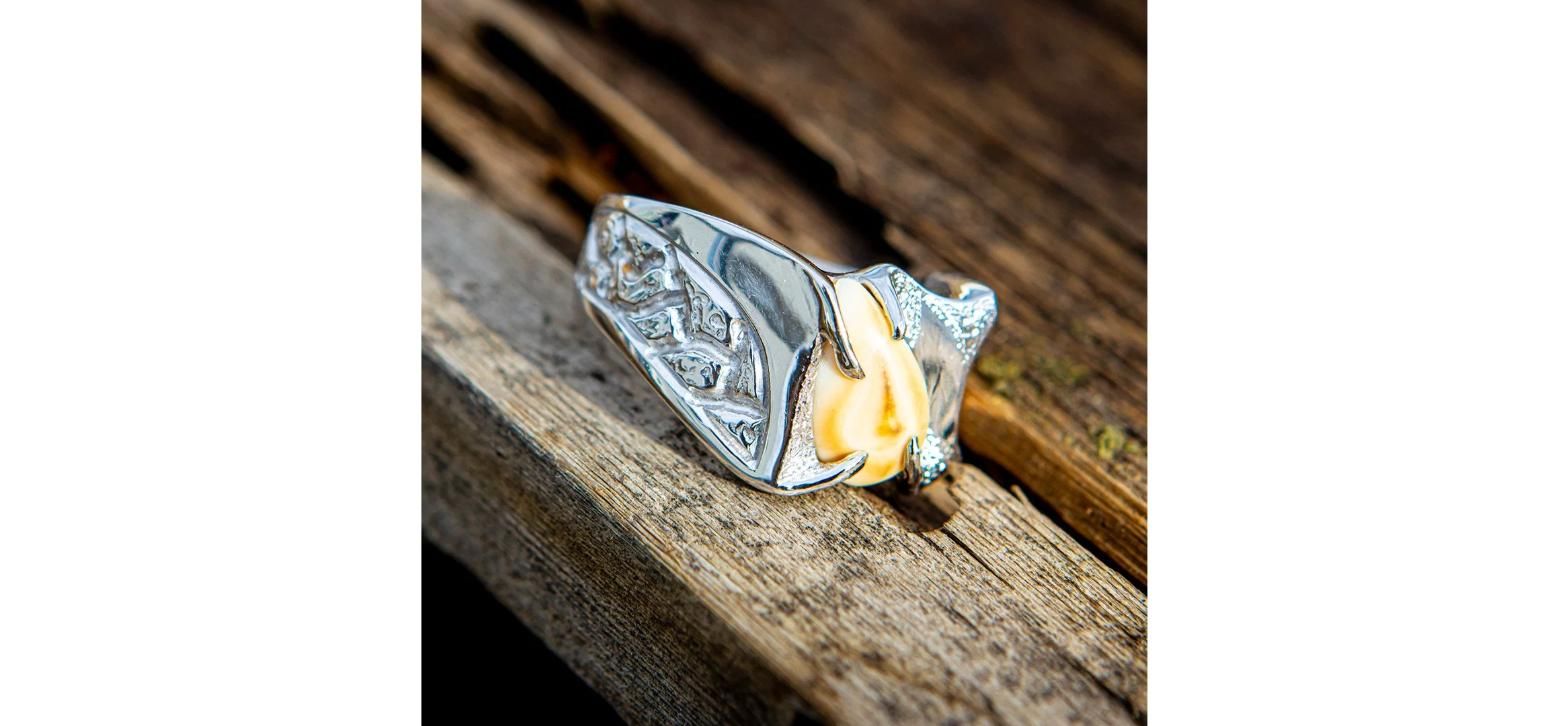 Sterling Silver Nugget Elk Ivory Ring - Custom Made