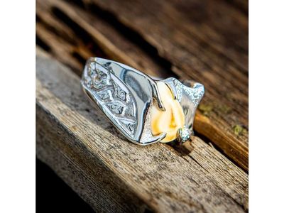 Sterling Silver Nugget Elk Ivory Ring - Custom Made
