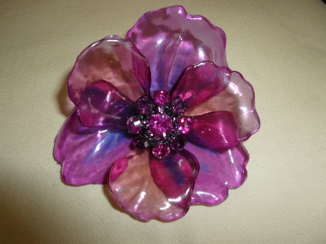 Vintage 1960's Large Purple Pin / Brooch with Pink and Purple Rhinestones