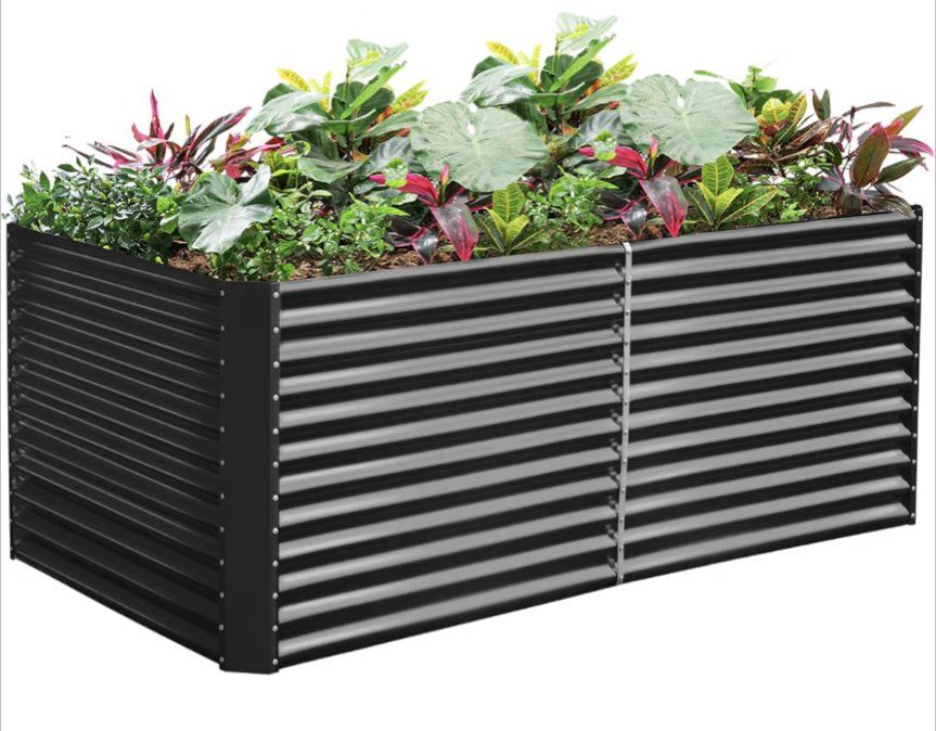Corrugated Steel Raised Garden Bed Kit - 8'x4'x3' Modern Gray Planter for Vegetables & Flowers