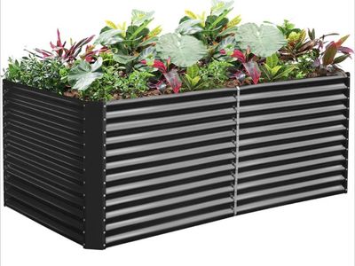 Corrugated Steel Raised Garden Bed Kit - 8'x4'x3' Modern Gray Planter for Vegetables & Flowers