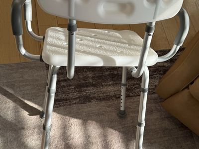 Adjustable Shower Chair with Backrest and Padded Armrests - White/Gray Medical Bath Seat