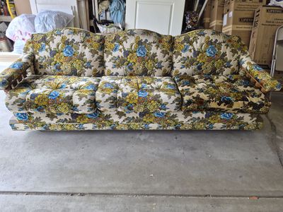 Vintage Floral Pattern 3-Cushion Fabric Sofa Couch