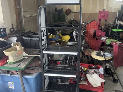 Live Fit Rolling Retail Display Rack with 4 Shelves and Signage