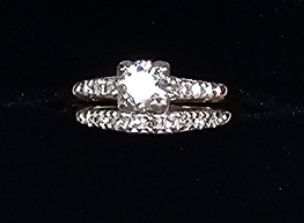 14 kt yellow and white gold natural diamond wedding set.