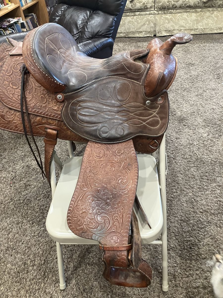Western Saddle, Bitless Headstall, Tooled Breastcollar, English All-Purpose Saddle