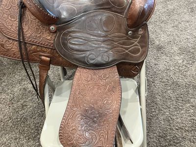 Western Saddle, Bitless Headstall, Tooled Breastcollar, English All-Purpose Saddle
