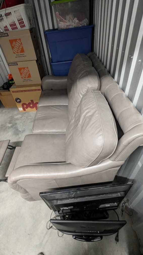 Grey Leather Reclining Sofa, Used