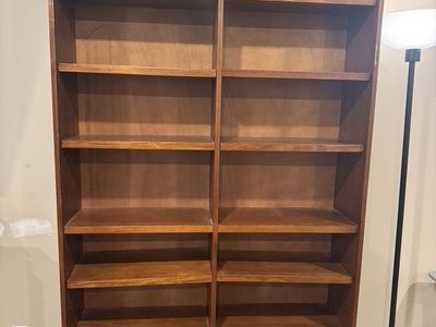 2 Large (7 ft) Solid Wood Bookcases - Movable Shelves, Double Column Storage Unit