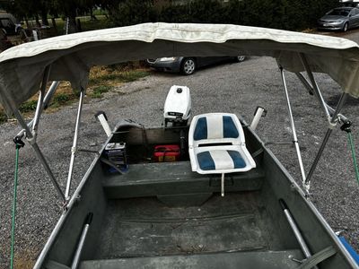 Aluminum Fishing Boat with Motor, Bimini Top, and Oars