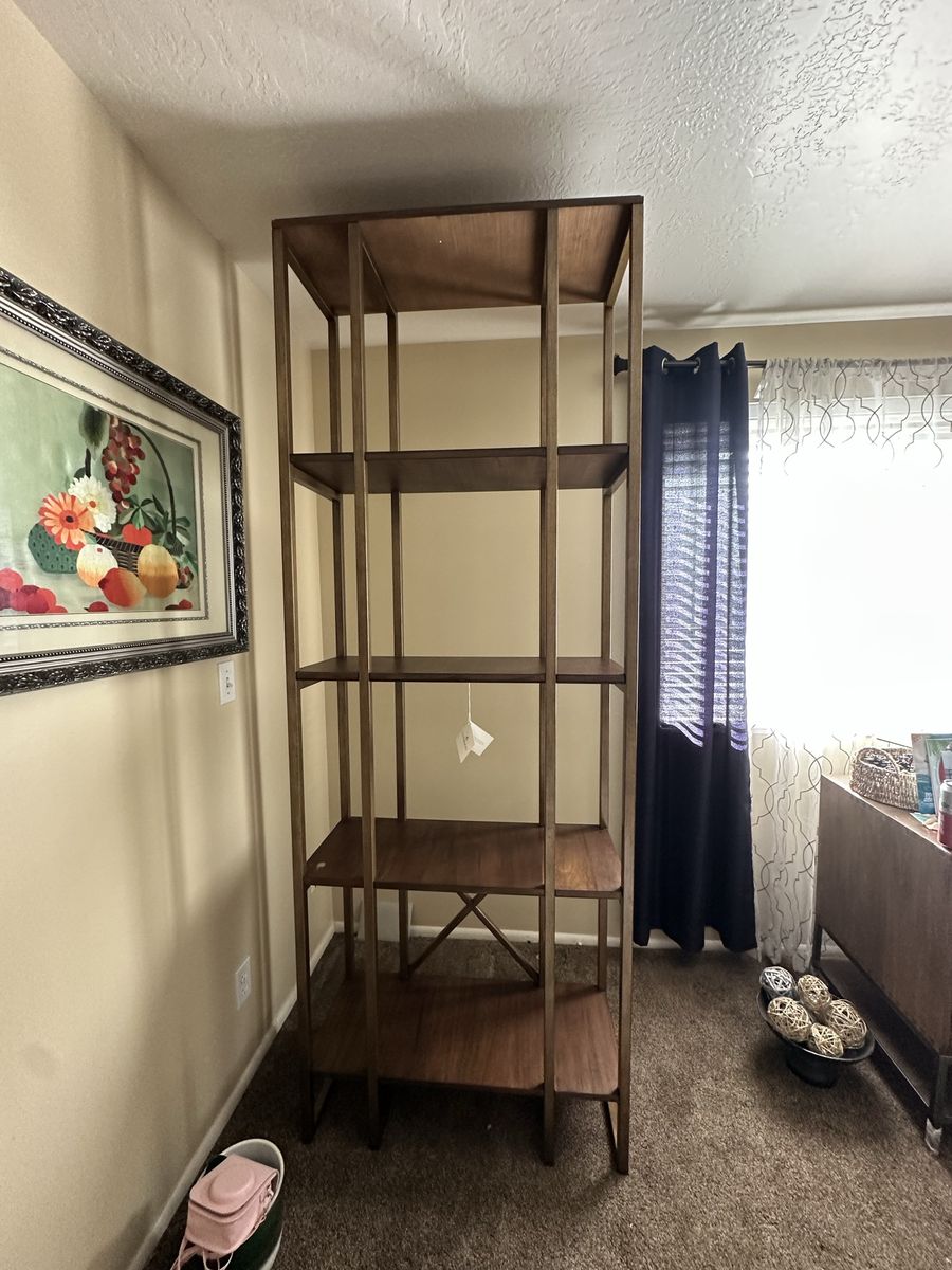 Transitional 4-Shelf Etagere in Brushed Antique Gold - Modern Bookshelf/Display Unit