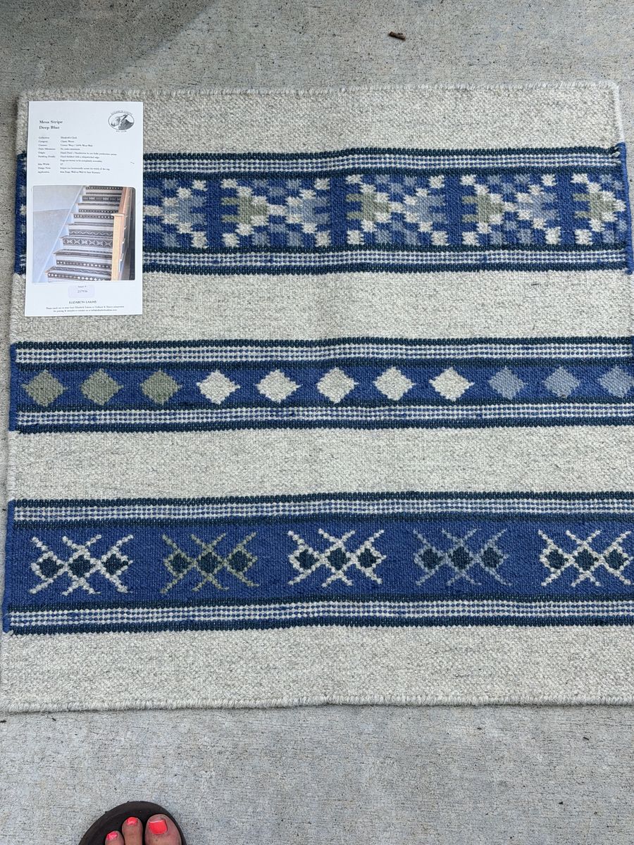 New. Handmade Elizabeth Eakins Deep Blue Mesa Stripe Wool Rug - 2x3ft Handwoven Area Rug