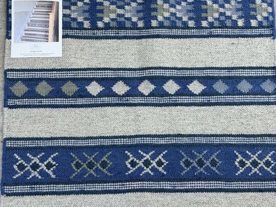 New. Handmade Elizabeth Eakins Deep Blue Mesa Stripe Wool Rug - 2x3ft Handwoven Area Rug