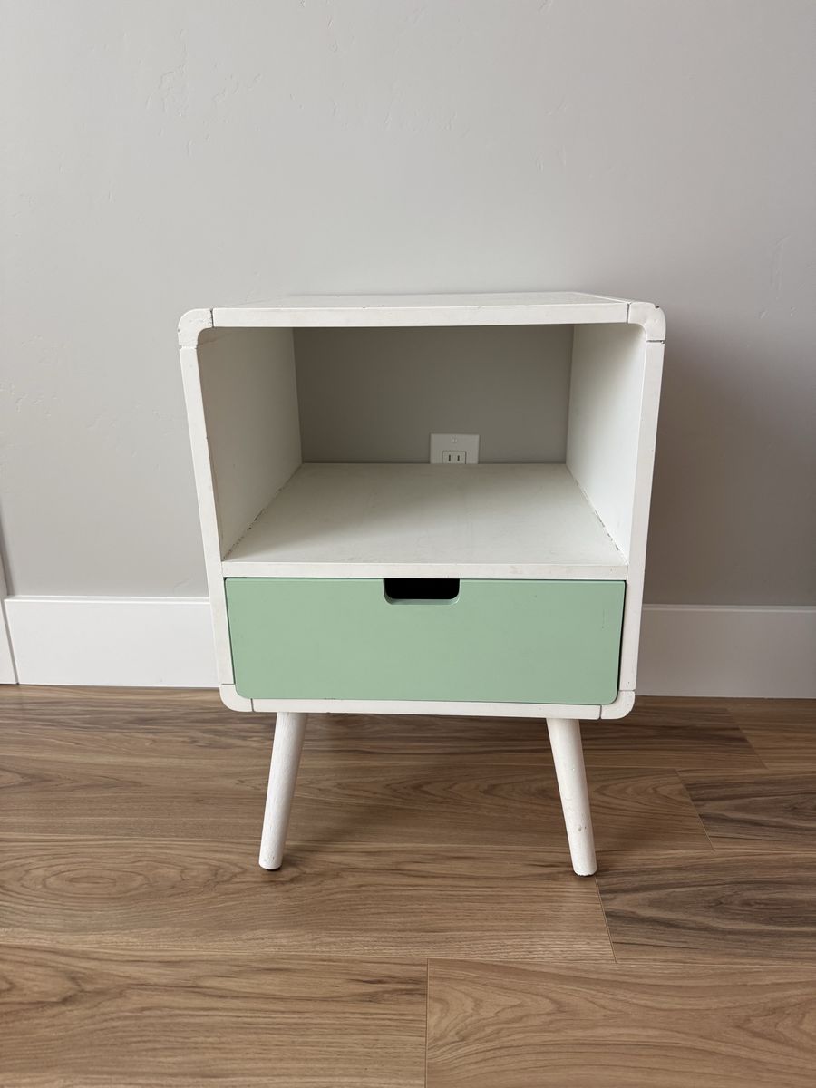 Mid-Century Modern White & Mint Green Nightstand