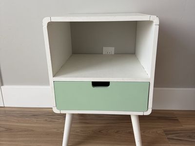 Mid-Century Modern White & Mint Green Nightstand