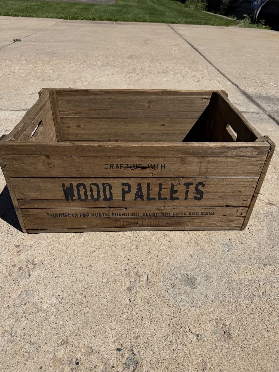 Rustic Wood Pallets Storage Crate, Brown, Farmhouse Style.