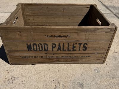 Rustic Wood Pallets Storage Crate, Brown, Farmhouse Style.