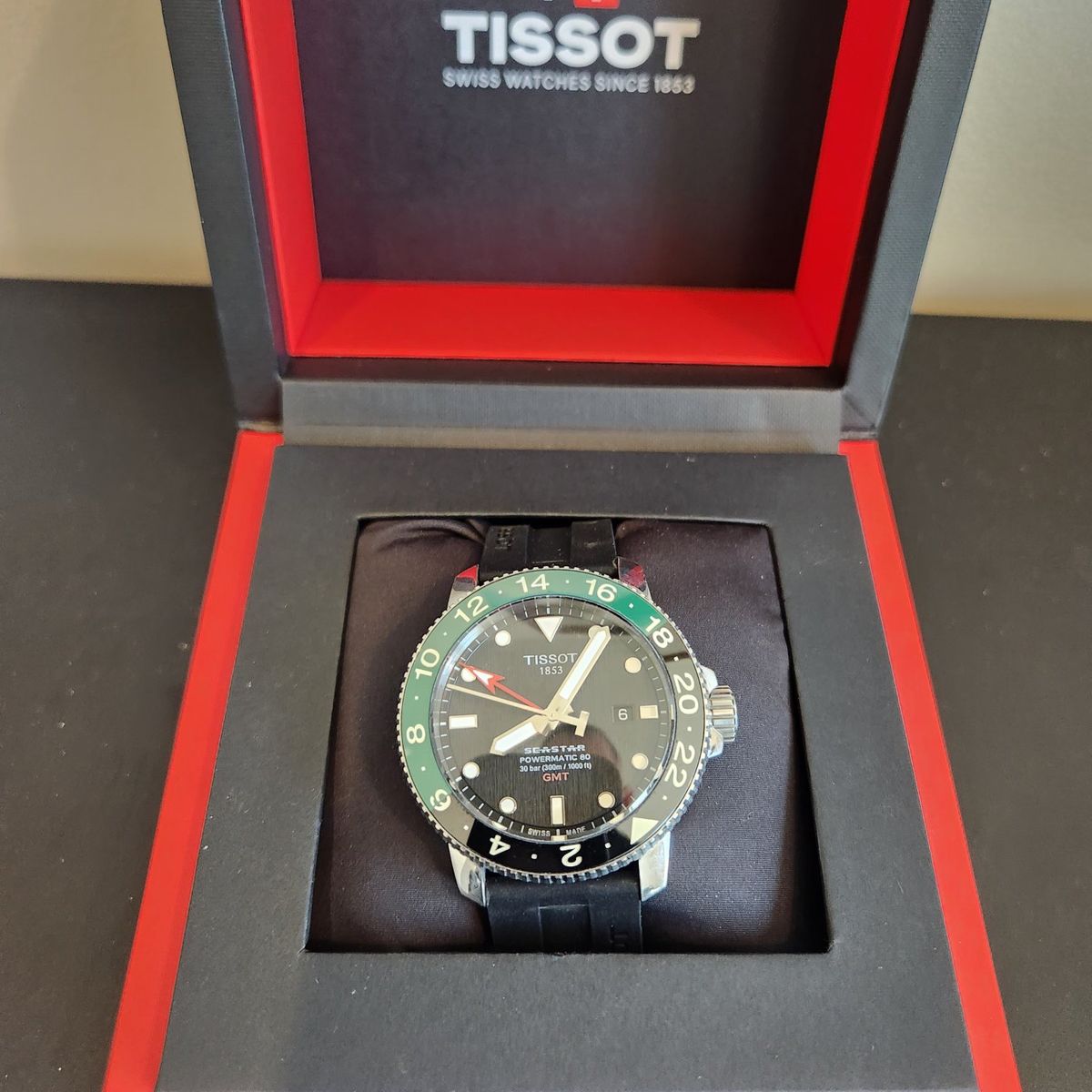 Tissot Seastar 1000 Powermatic 80 GMT DIVER Watch Black Bezel 44mm