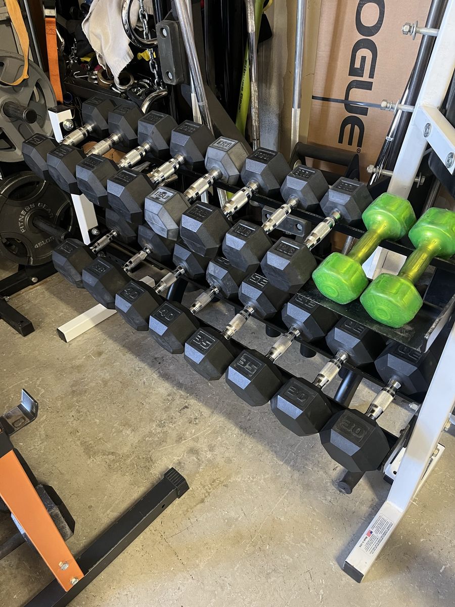 Rubber Coated Dumbbell Set & Rack