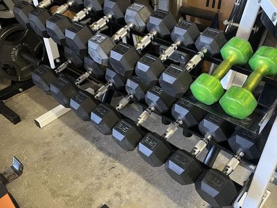 Rubber Coated Dumbbell Set & Rack
