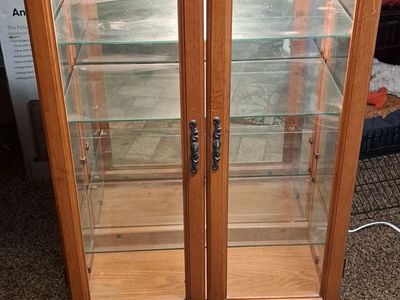 Wooden Display Curio Cabinet with Glass Shelves and Lighting - Great for Collectibles