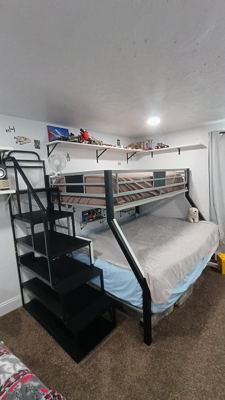 Metal Twin over Full Bunk Bed with Staircase Ladder