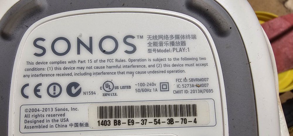 Sonos Play:1 Single Used Speaker As Is Was Working