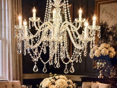 Elegant Crystal Chandelier - Clear Glass Droplets, 8-Arm Candle Style