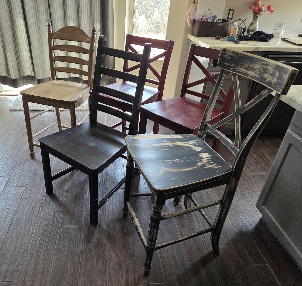Mixed Set of 5 Wooden Chairs