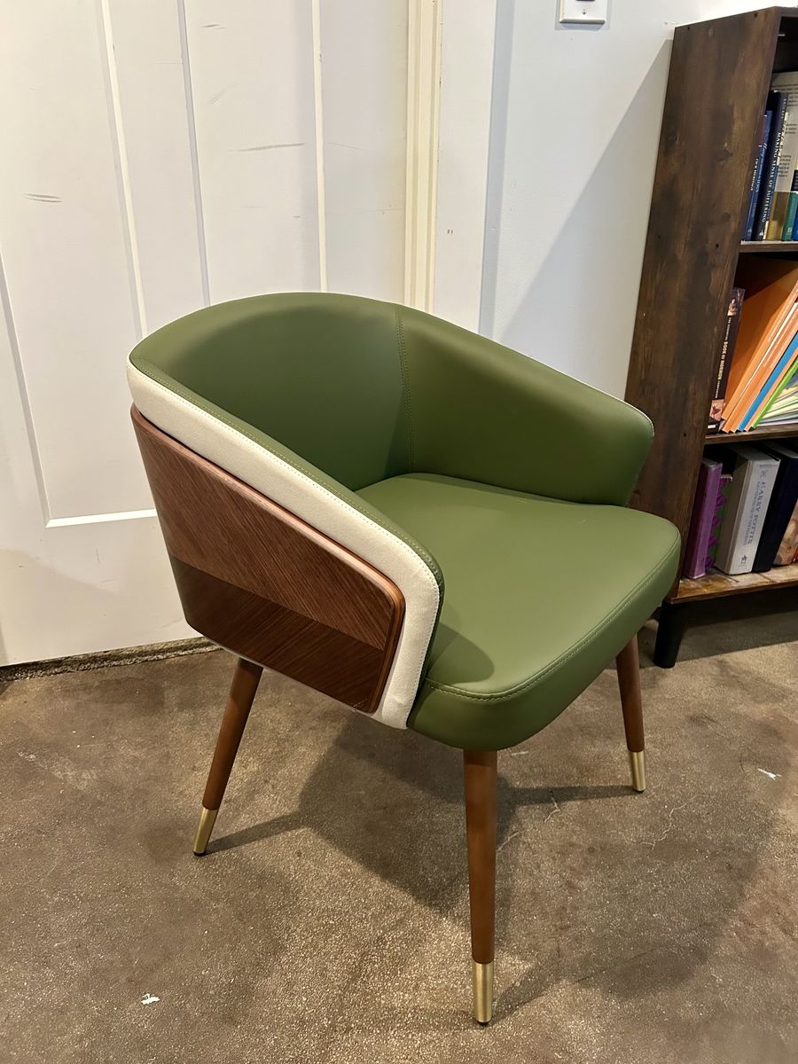New Olive Green Faux Leather Accent Chair Mid Century