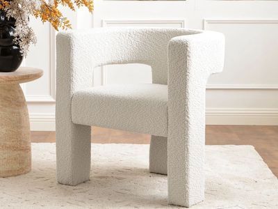 DAYALANE Modern Boucle Accent Chair - White Teddy Fabric Armchair for Living Room or Bedroom