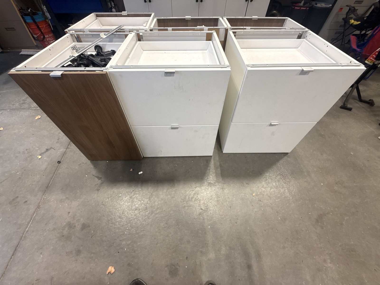 Modern IKEA Multi-Drawer Cabinet Set with White and Wood-Grain Finish