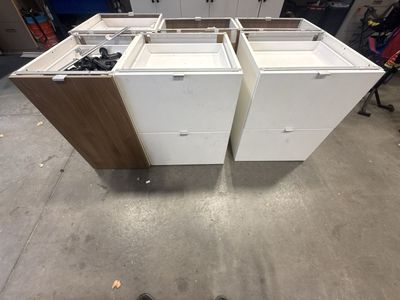 Modern IKEA Multi-Drawer Cabinet Set with White and Wood-Grain Finish