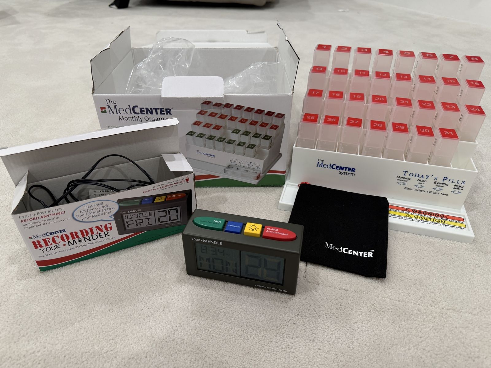 The MedCenter Monthly Pill Organizer System with Talking Alarm Clock