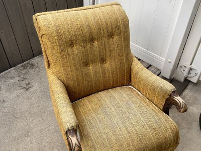 Vintage Gold Upholstered Rocking Chair with Carved Wood