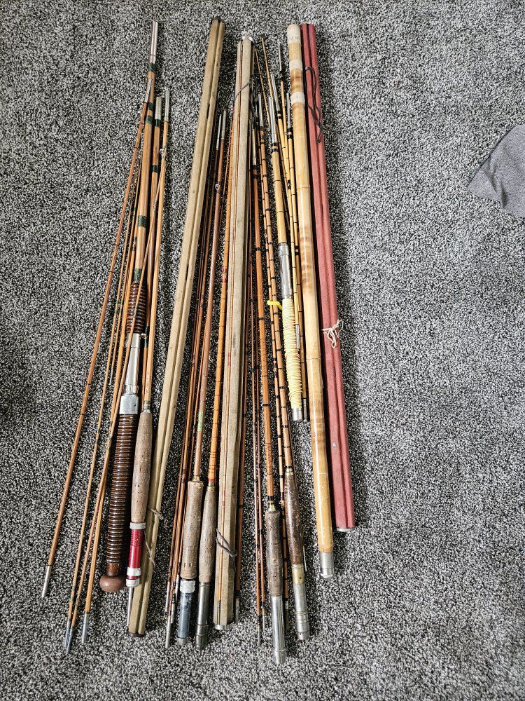 vintage split bamboo fishing rods lot