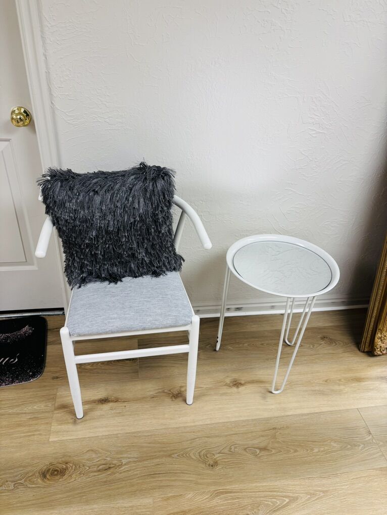 Chair, Table and Pillow.