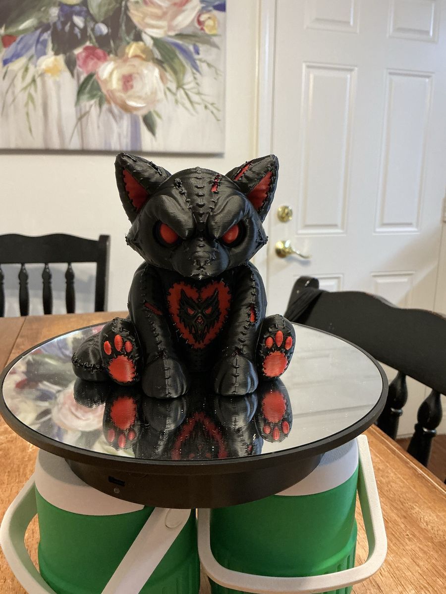 Unique 3D Printed Gothic Kitty Figurine - Black & Red Home Decor/Collectible
