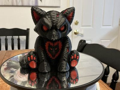 Unique 3D Printed Gothic Kitty Figurine - Black & Red Home Decor/Collectible